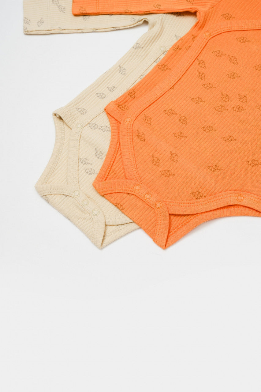 Set 2 body-uri petrecute Printed, BabyCosy, 50% modal+50% bumbac, Ecru/Lavanda